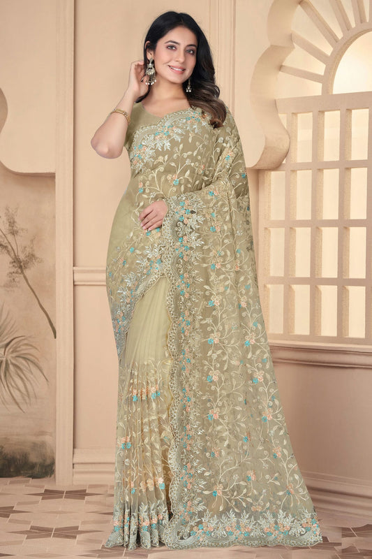 Beige Colour Net Designer Saree