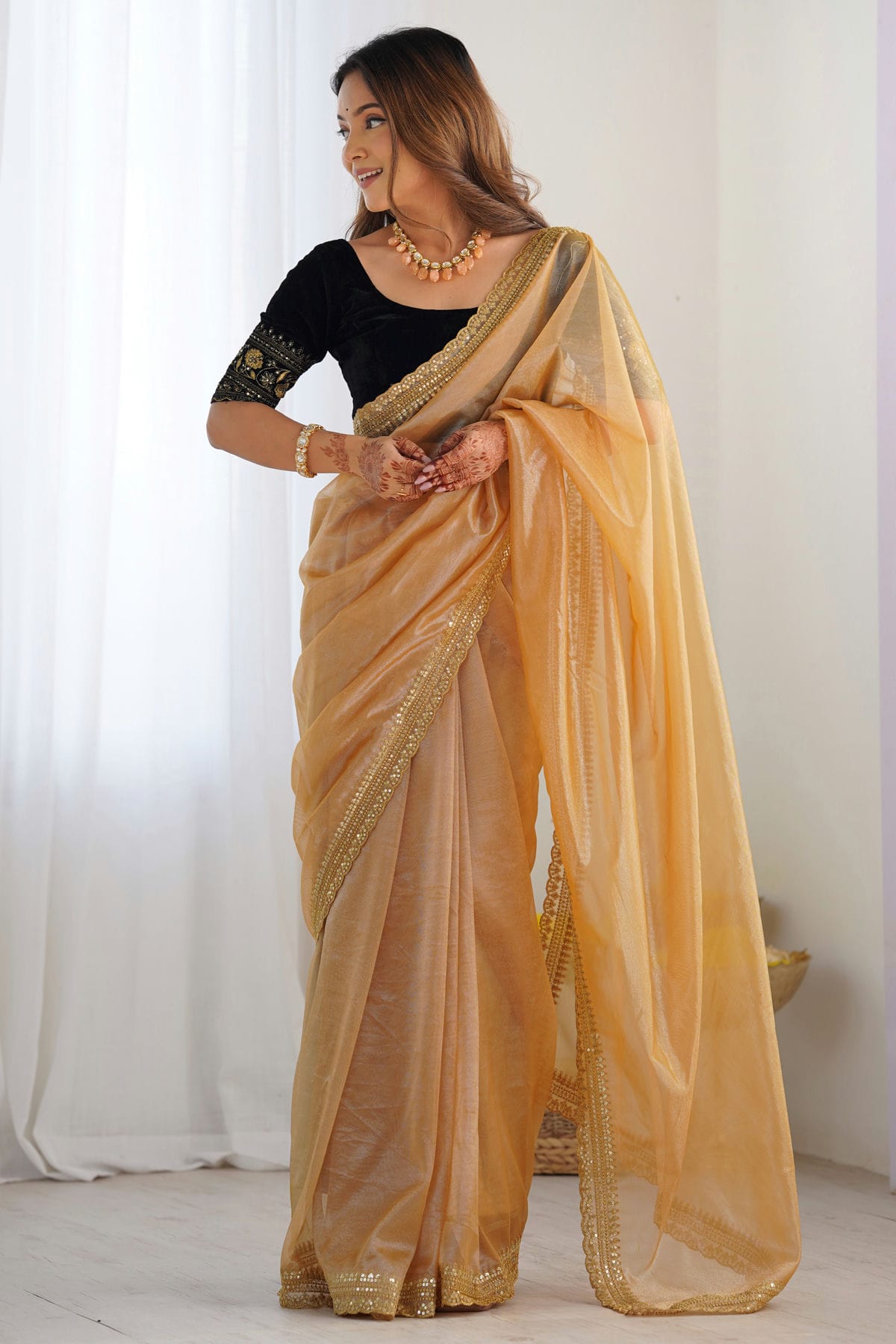 Beige Colour Net Designer Saree