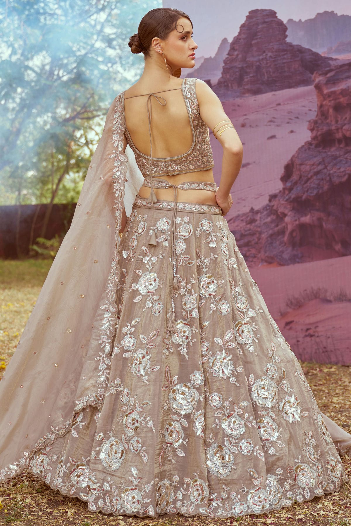 Beige Colour Organza Embroidery Lehenga Choli VSLC1111394