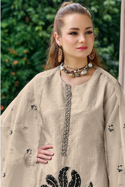 Beige Colour Organza Pakistani Suit VSSM1140622