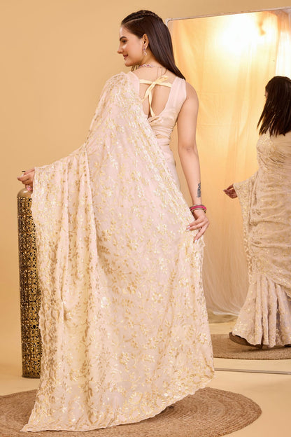 Beige Colour Organza Saree