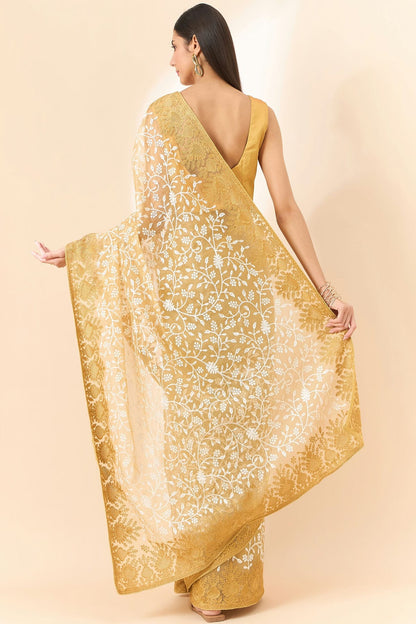 Beige Colour Organza Saree