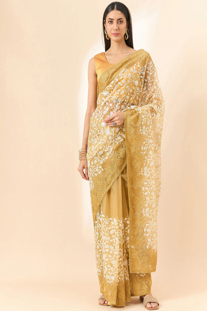 Beige Colour Organza Saree