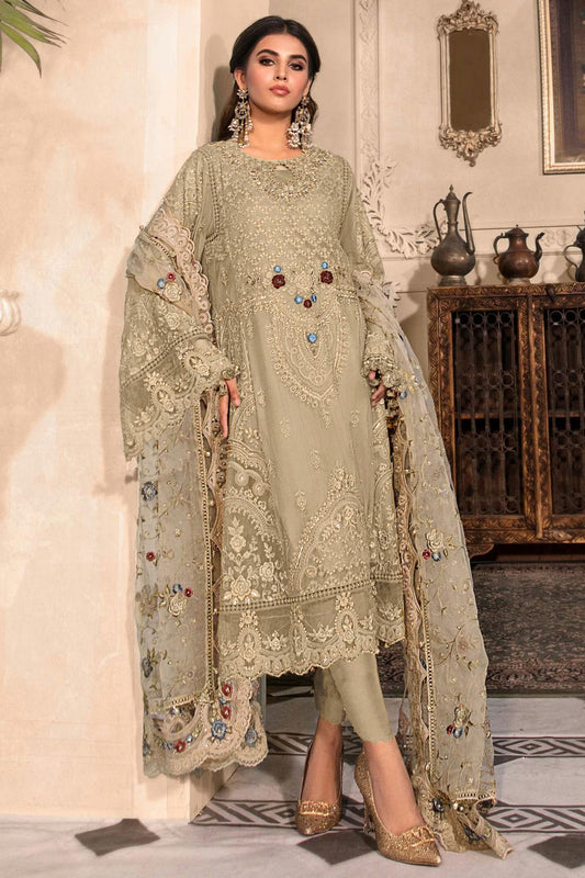 Beige Colour Organza Semi Stitched Pakistani Suit