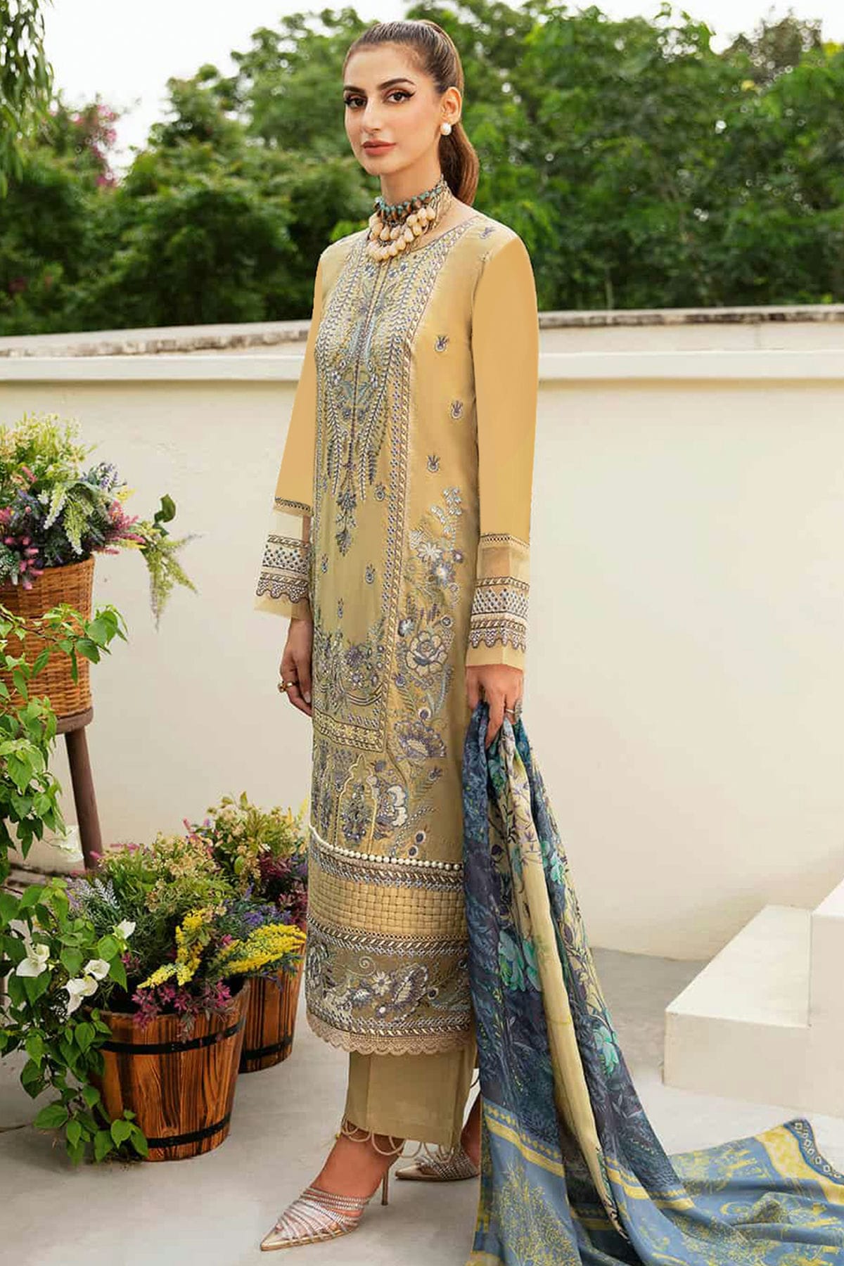 Beige Colour Rayon Semi Stitched Pakistani Suit