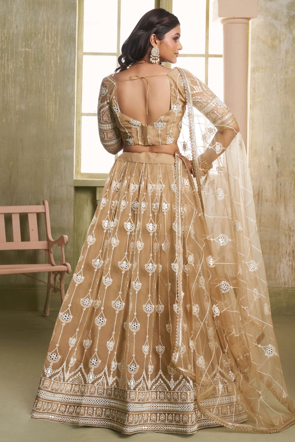 Beige Colour Semi Stitched Butterfly Net Lehenga Choli VSLC1112530