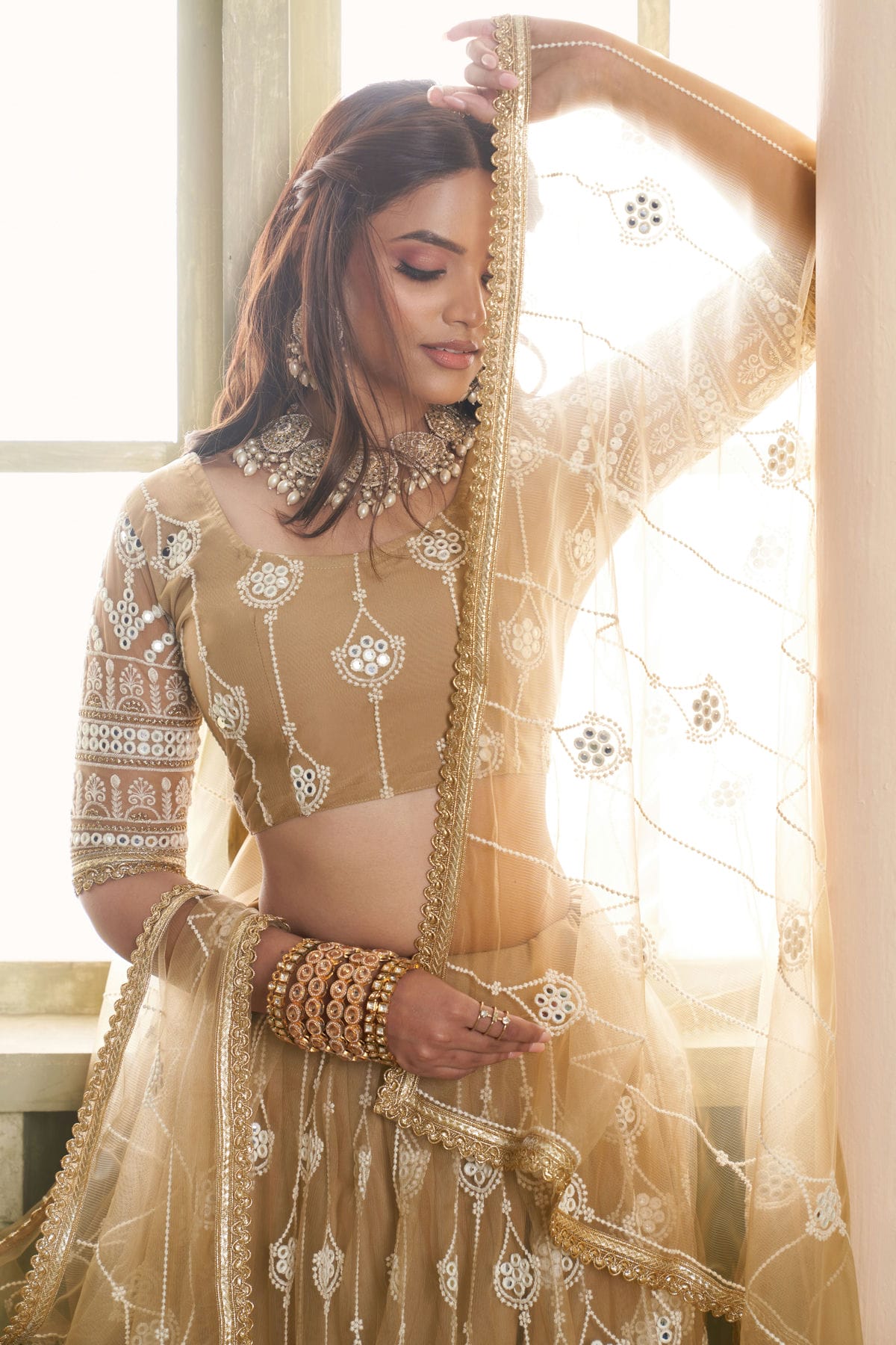 Beige Colour Semi Stitched Butterfly Net Lehenga Choli VSLC1112530