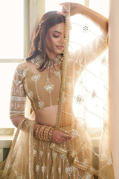 Beige Colour Semi Stitched Butterfly Net Lehenga Choli VSLC1112530