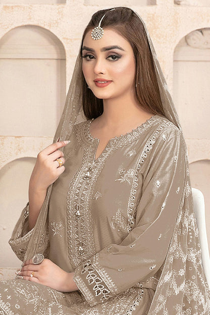 Beige Colour Semi Stitched Faux Georgette Pakistani Suit