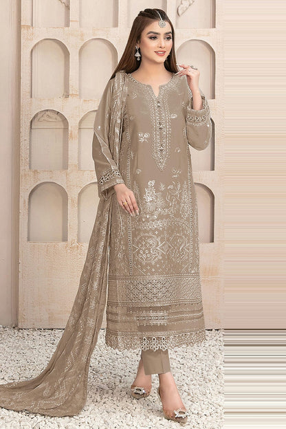 Beige Colour Semi Stitched Faux Georgette Pakistani Suit