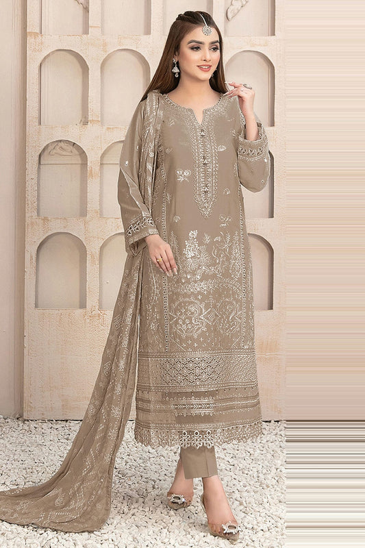 Beige Colour Semi Stitched Faux Georgette Pakistani Suit