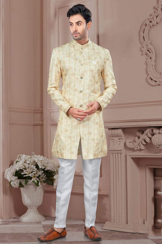 Beige Colour Silk Dupion Sherwani