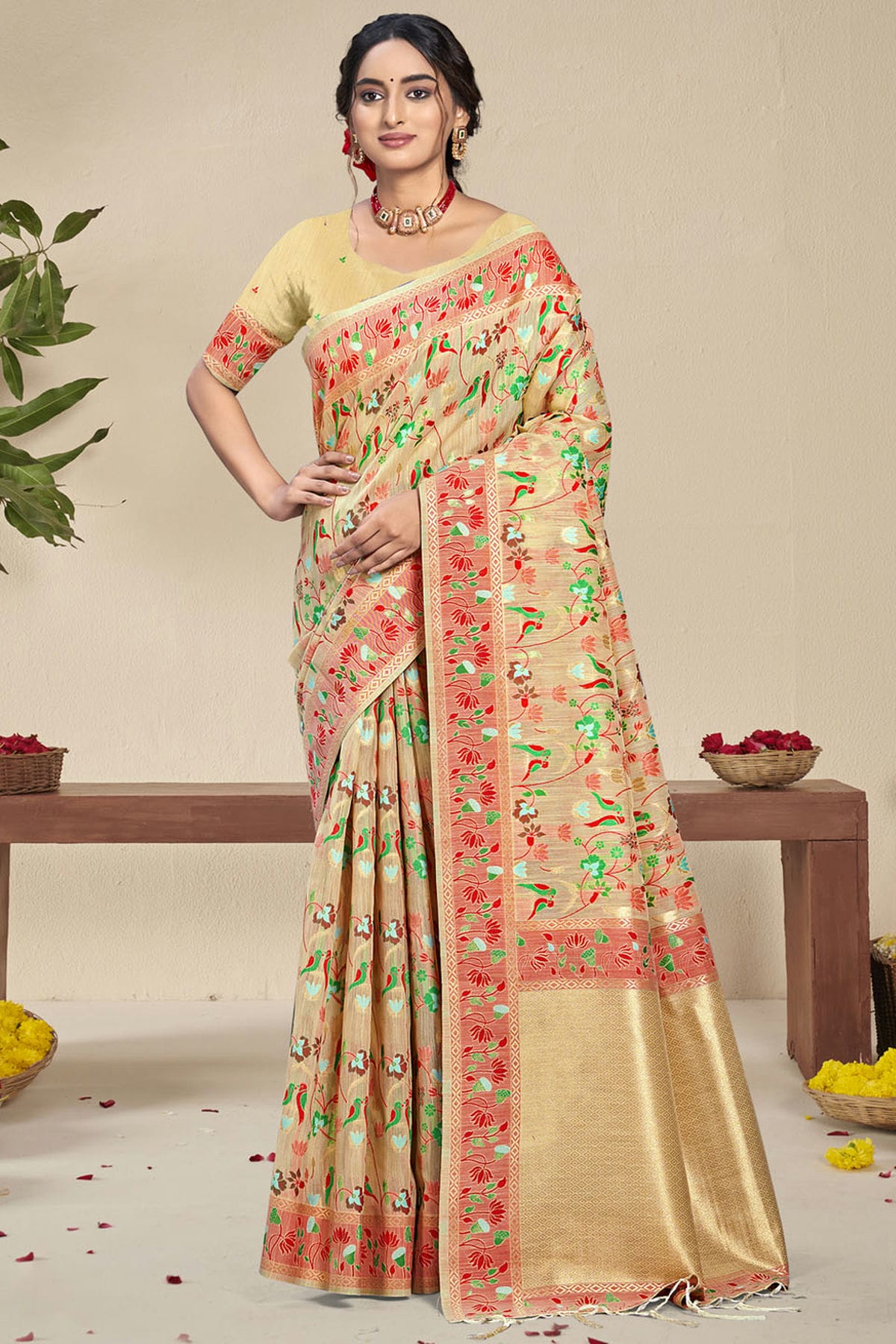 Beige Colour Silk Traditional Saree