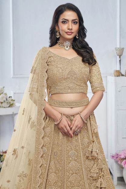 Beige Colour Soft Net Embroidery Lehenga Choli VSLC1111373