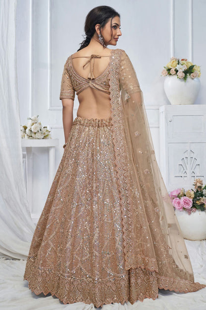 Beige Colour Soft Net Embroidery Lehenga Choli VSLC1111380