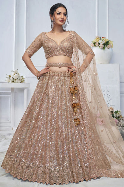 Beige Colour Soft Net Embroidery Lehenga Choli