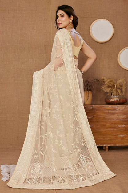 Beige Colour Soft Net Saree