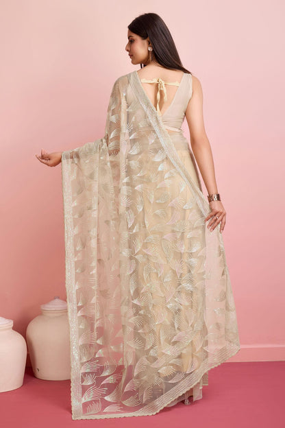 Beige Colour Soft Net Saree