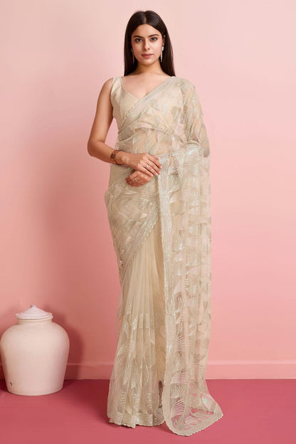 Beige Colour Soft Net Saree