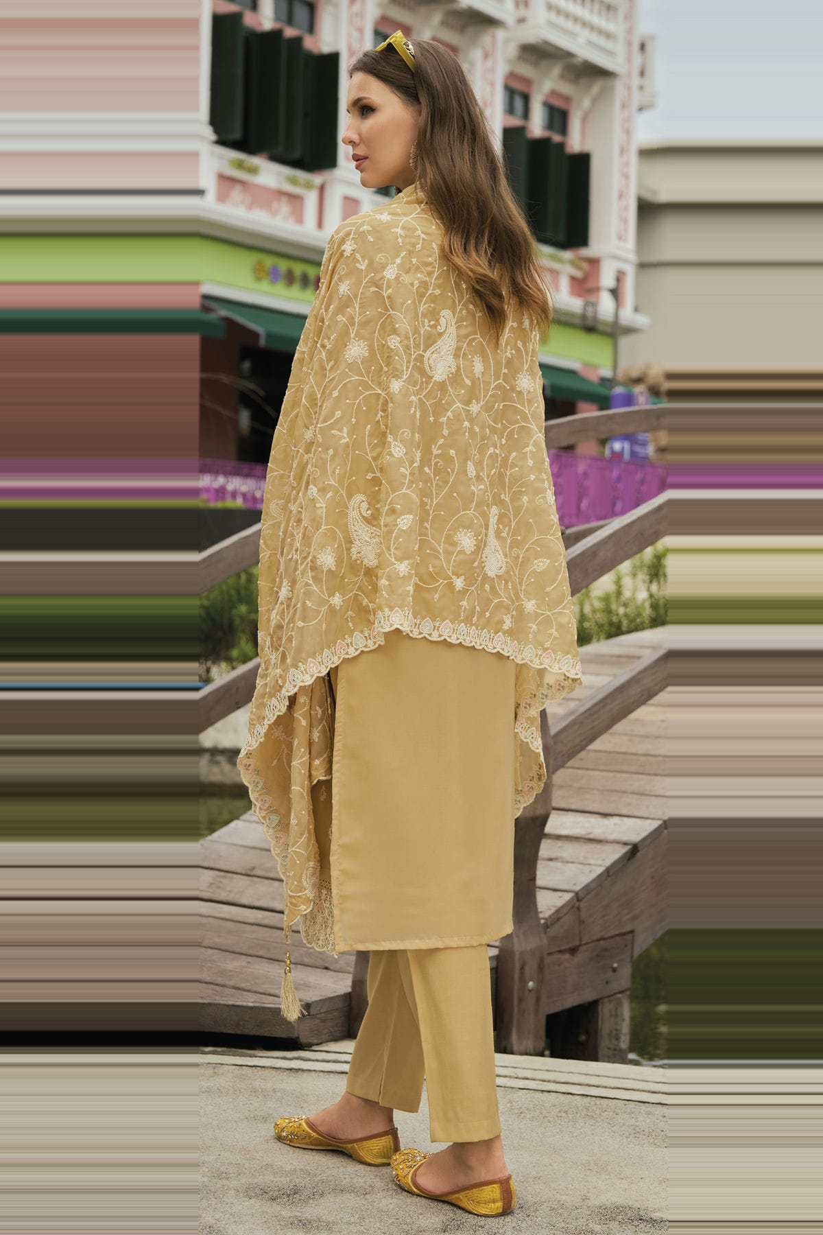 Beige Colour Soft Organza Pakistani Suit