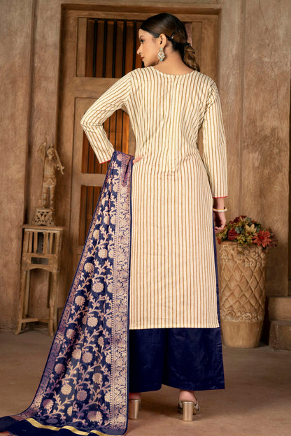 Beige Colour Unstitched Cambric  Cotton Palazoo Pant Suit