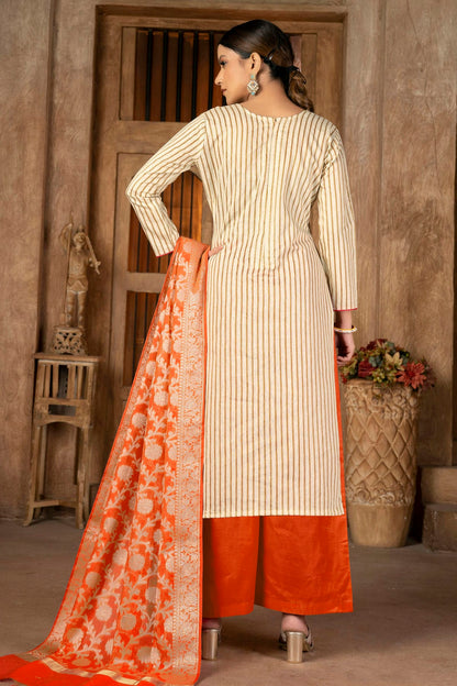 Beige Colour Unstitched Cambric  Cotton Palazoo Pant Suit