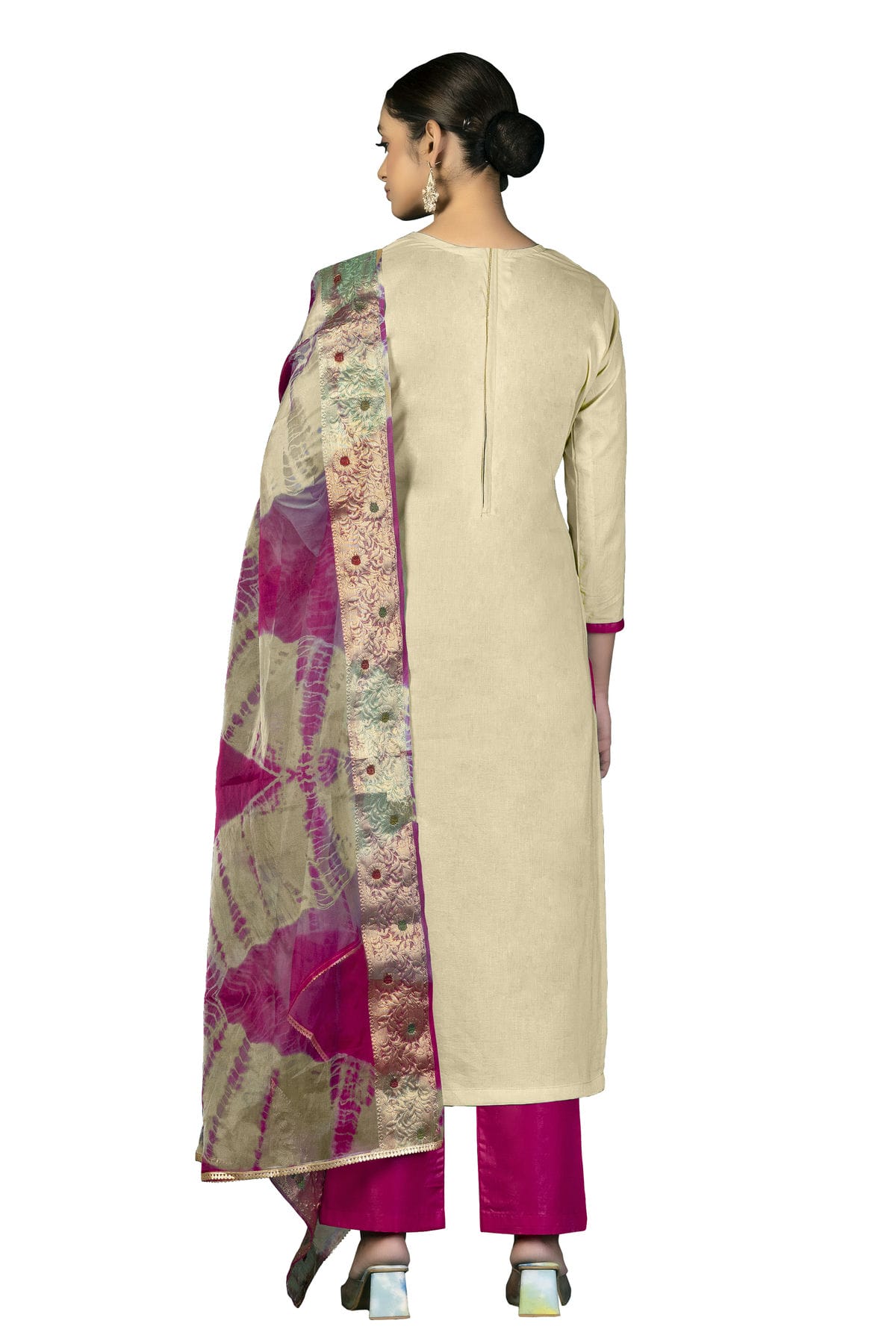 Beige Colour Unstitched Cambric Cotton Fabric Straight Suit