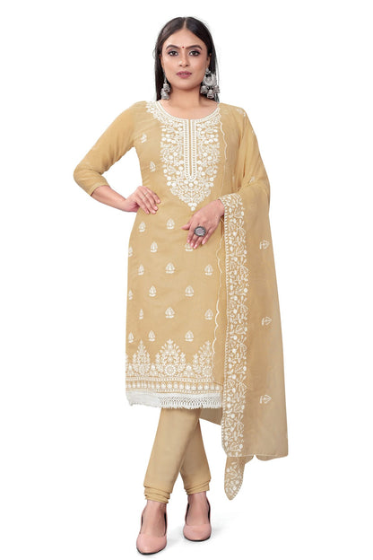 Beige Colour Unstitched Chanderi Cotton Churidar Suit