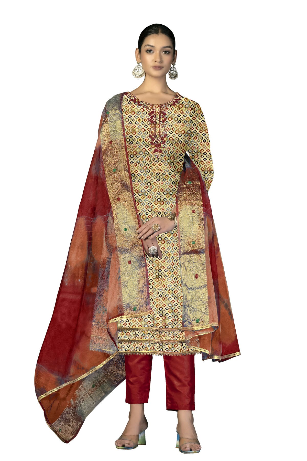 Beige Colour Unstitched Cotton Fabric Straight Suit