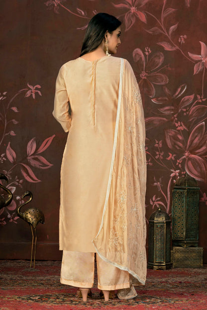 Beige Colour Unstitched Cotton Jacquard Straight Suit