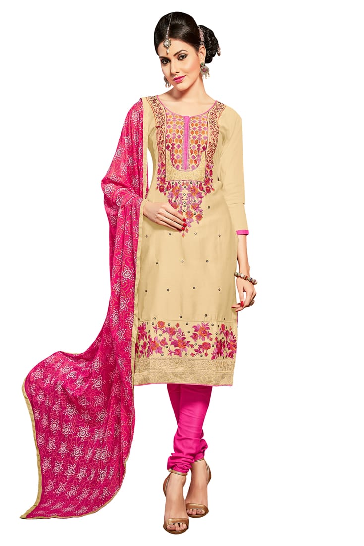 Beige Colour Unstitched Glaze Cotton Churidar Suit