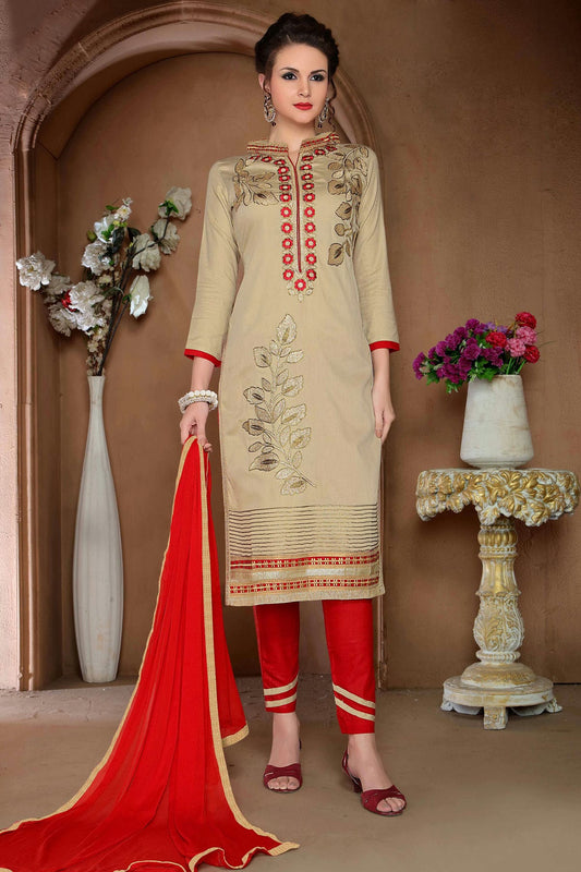 Beige Colour Unstitched Glaze Cotton Straight Suit