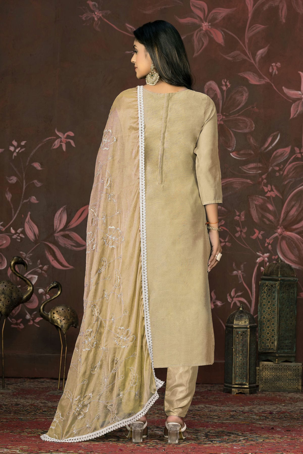 Beige Colour Unstitched Modal Cotton Pant Style Suit