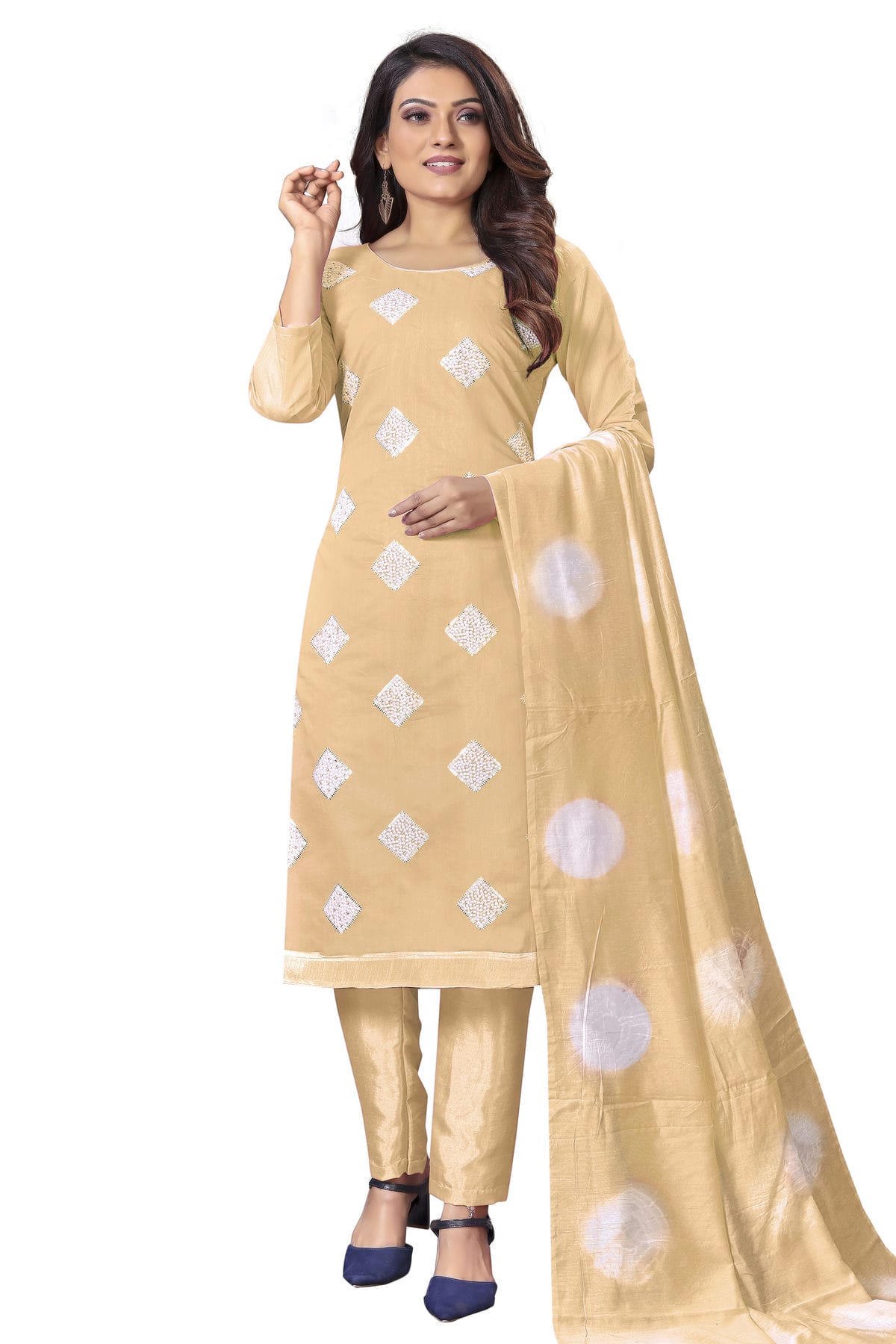 Beige Colour Unstitched Modal Cotton Straight Suit