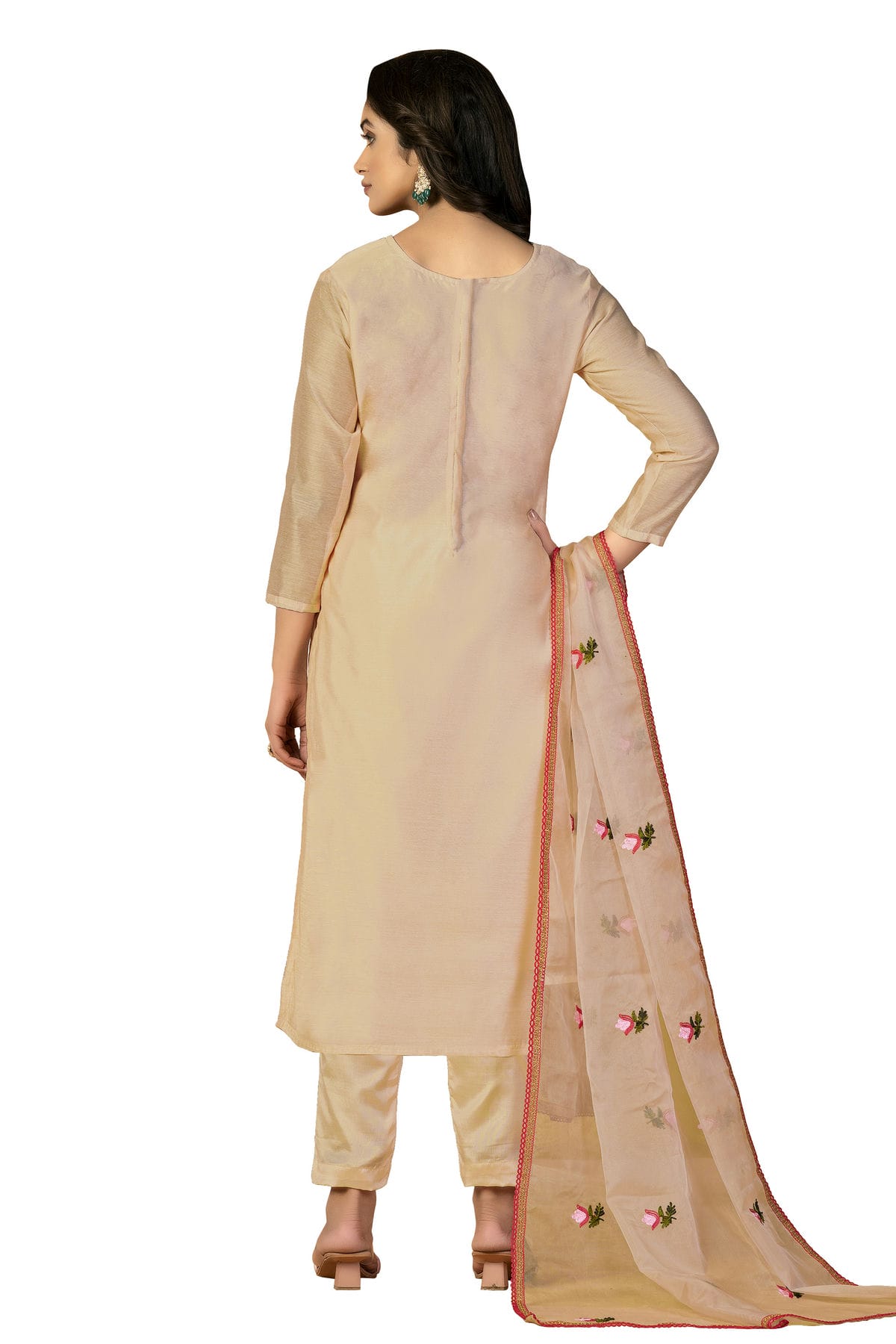 Beige Colour Unstitched Modal Silk Fabric Straight Suit