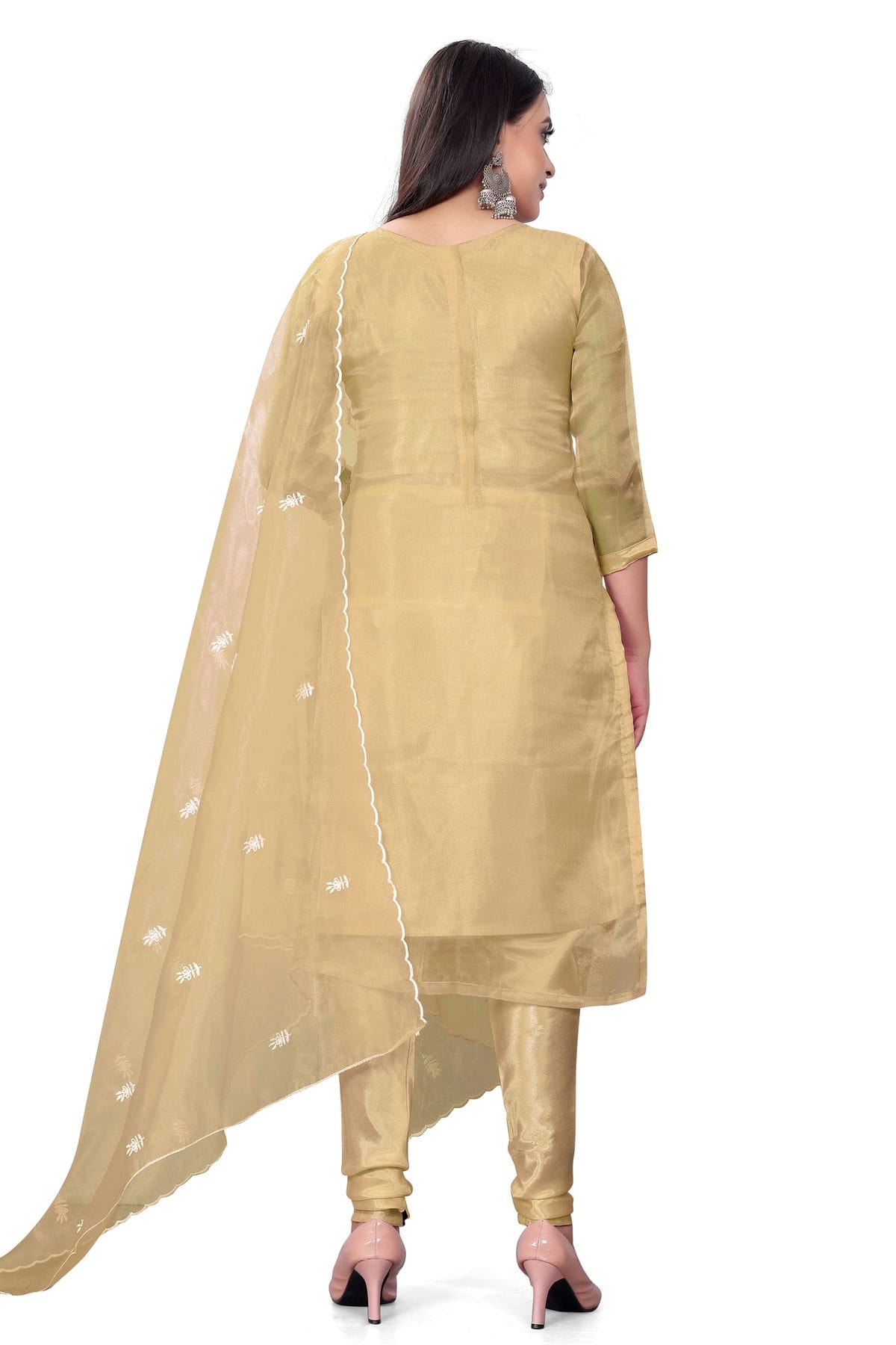 Beige Colour Unstitched Organza Churidar Suit VSUS1160677