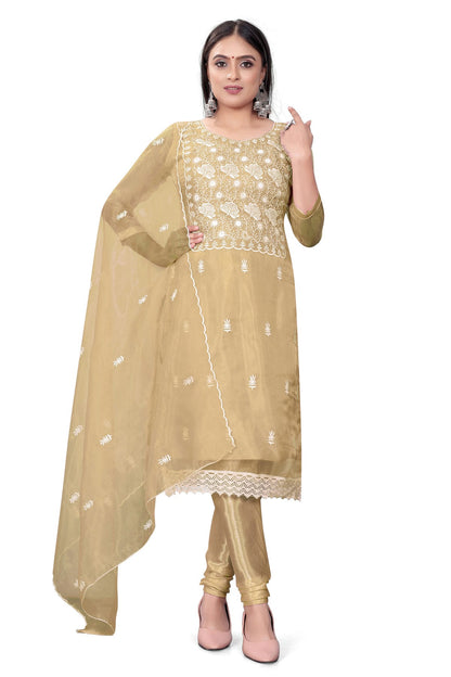 Beige Colour Unstitched Organza Churidar Suit