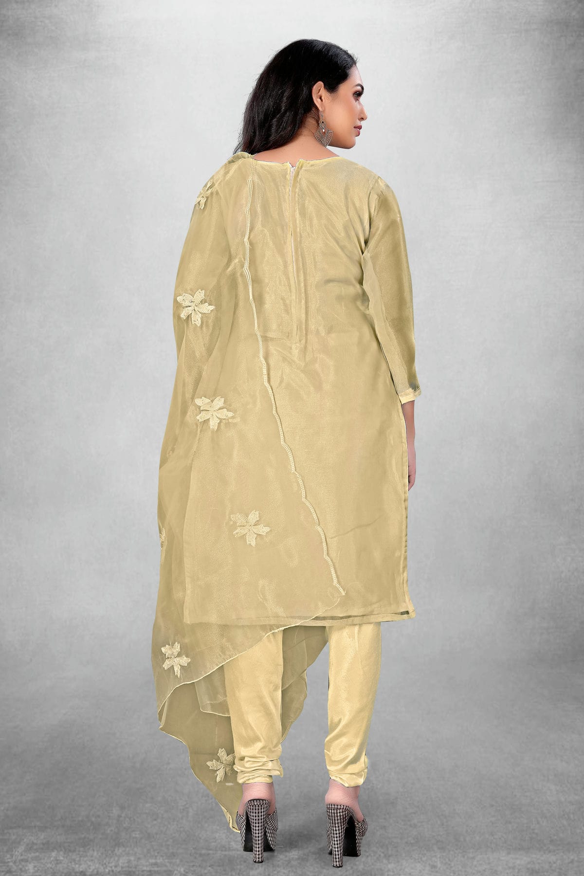 Beige Colour Unstitched Organza Churidar Suit