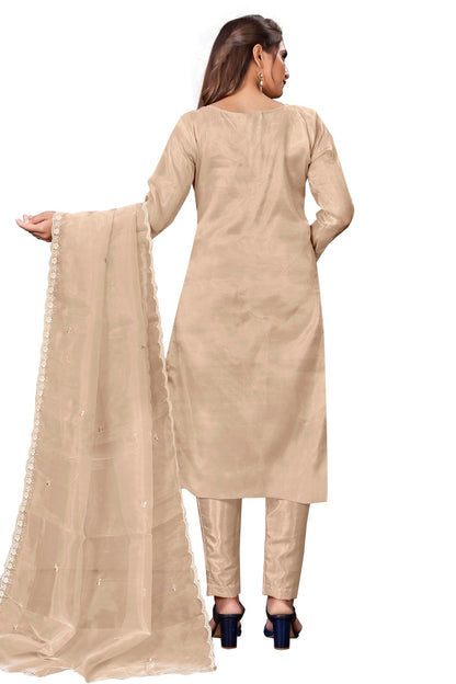 Beige Colour Unstitched Organza Straight Suit