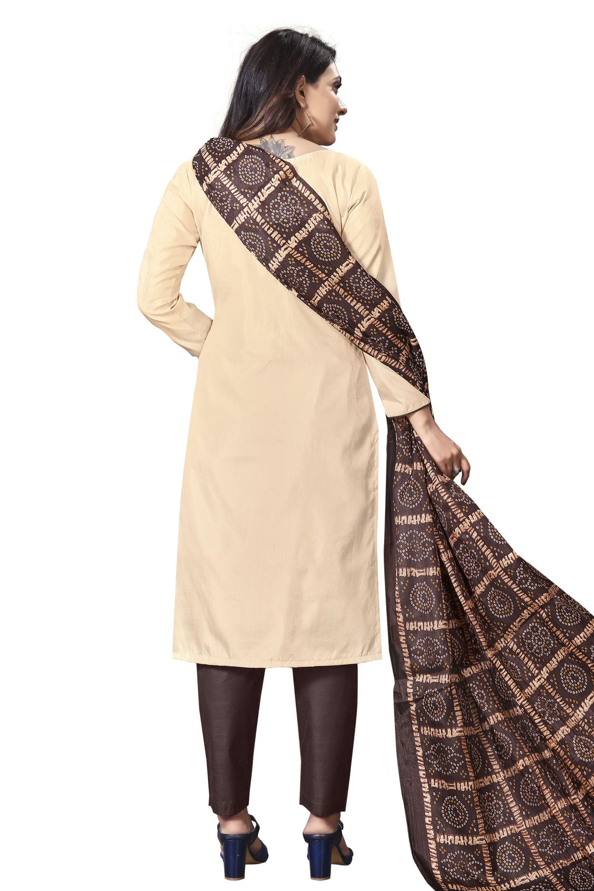 Beige Colour Unstitched Silk Straight Suit