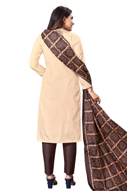 Beige Colour Unstitched Silk Straight Suit