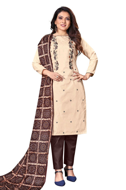 Beige Colour Unstitched Silk Straight Suit