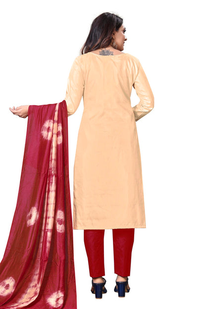 Beige Colour Unstitched Silk Straight Suit