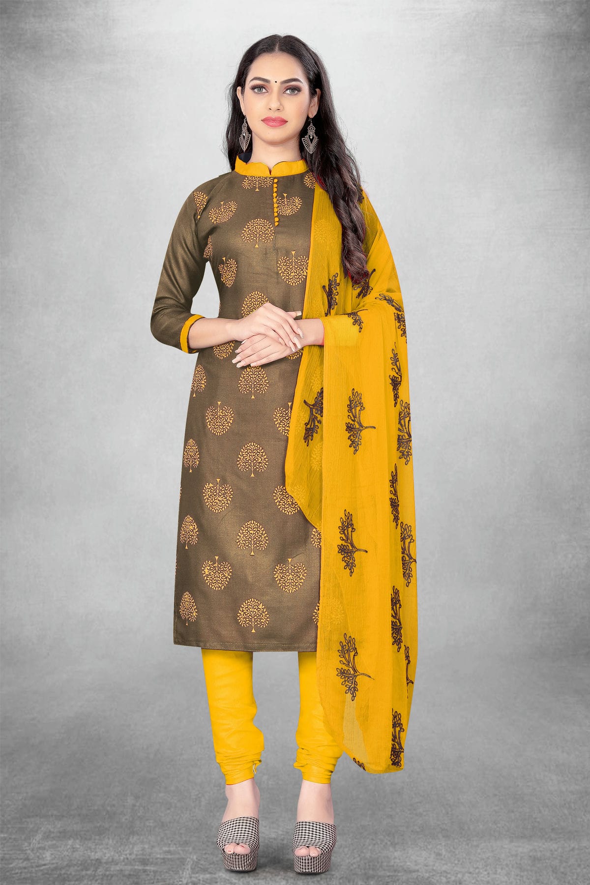 Beige Colour Unstitched Slub Cotton Churidar Suit