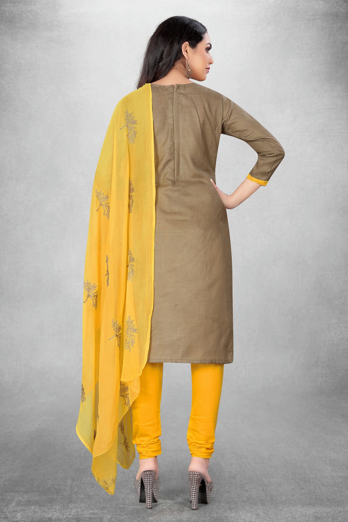 Beige Colour Unstitched Slub Cotton Churidar Suit