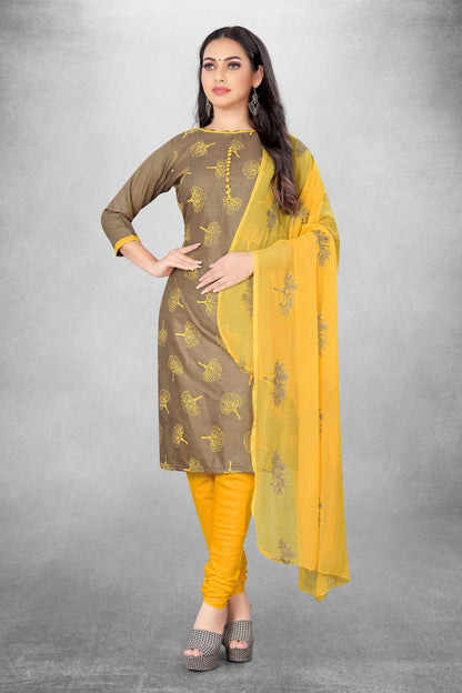 Beige Colour Unstitched Slub Cotton Churidar Suit