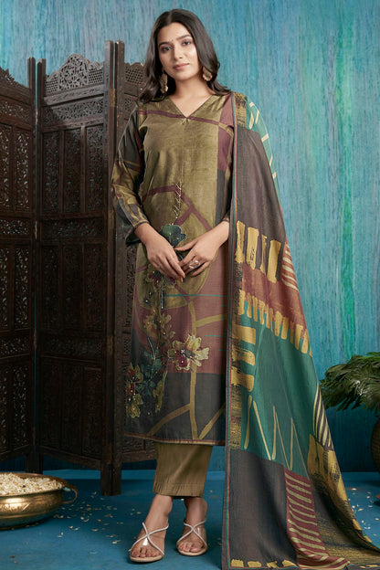 Beige Colour Viscose Silk Stitched Suit