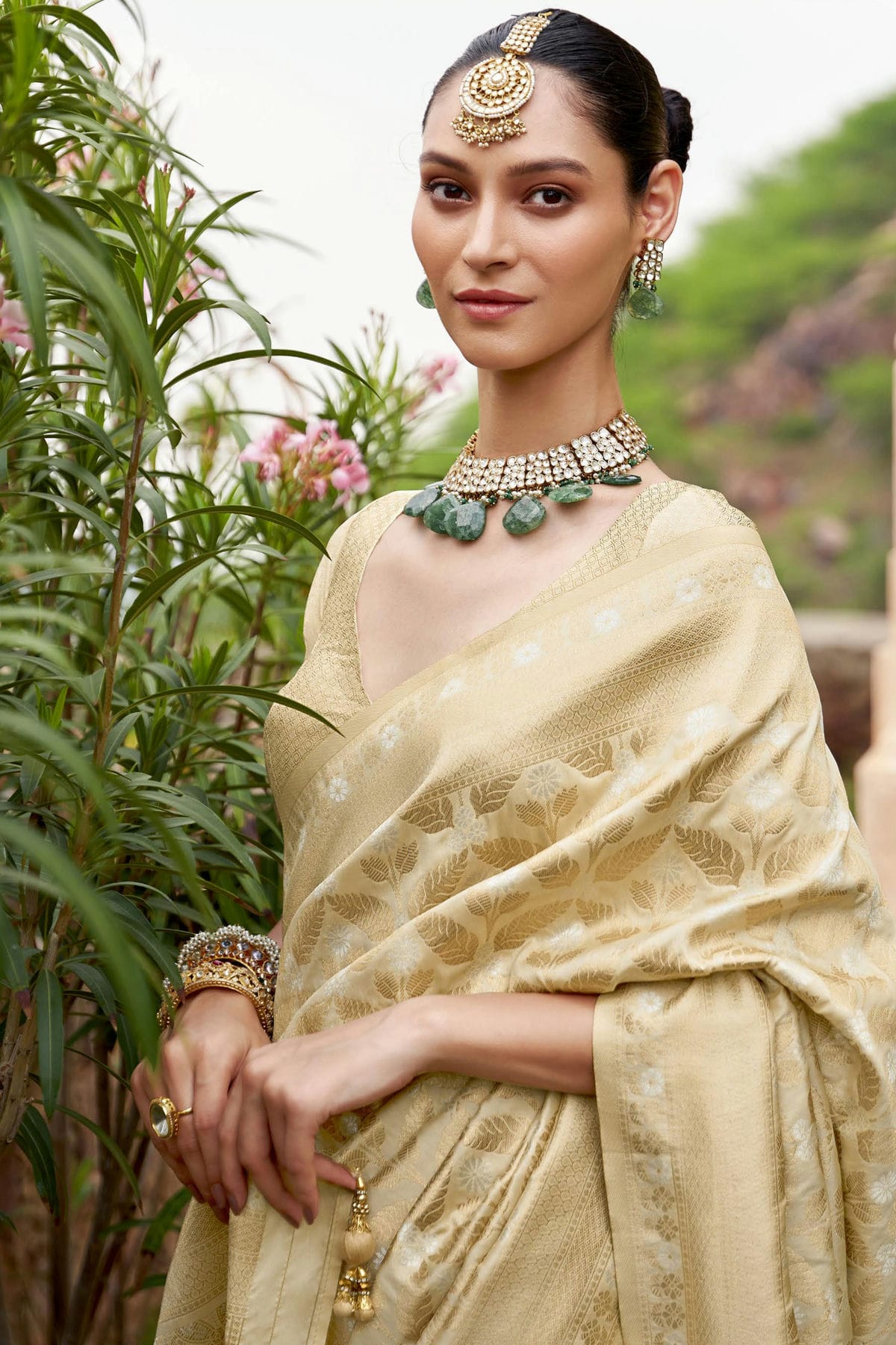 Beige Colour Viscose Silk Traditional Saree