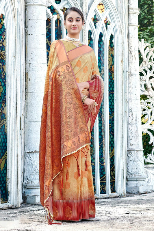 Beige Colour Woven Work Banarasi Silk Saree