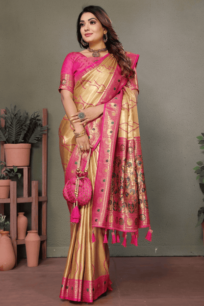 Beige Colour Woven Work Pure Banarasi Tissue Silk Traditional Saree VSSD1250323